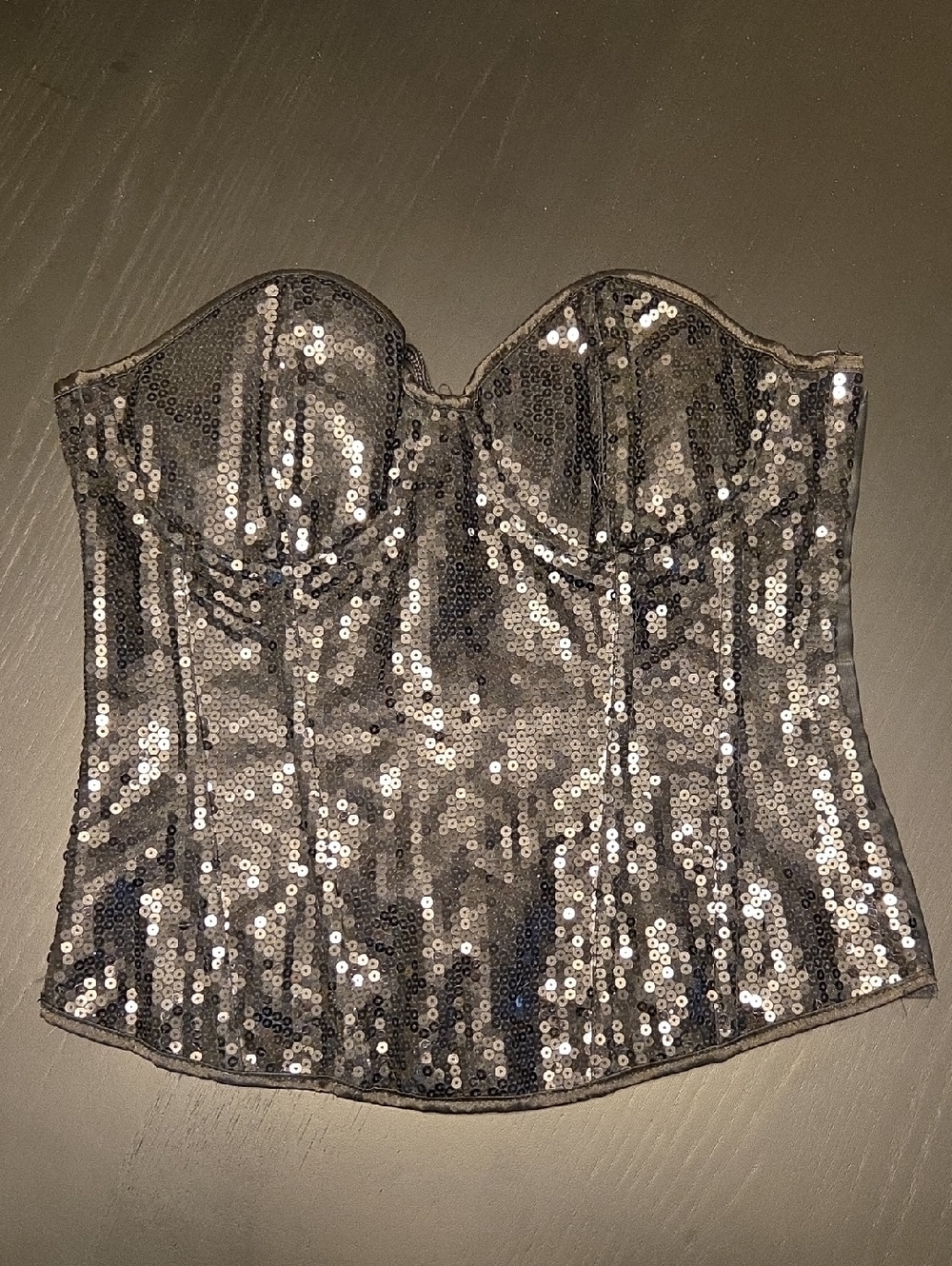 Hearts Rob | Black Sequin Corset Style Top | Size L